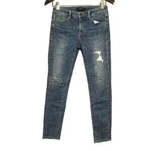 Plac Cindy Crop Skinny Jeans Women Size W27 Blue Patched Distressed Biker Moto